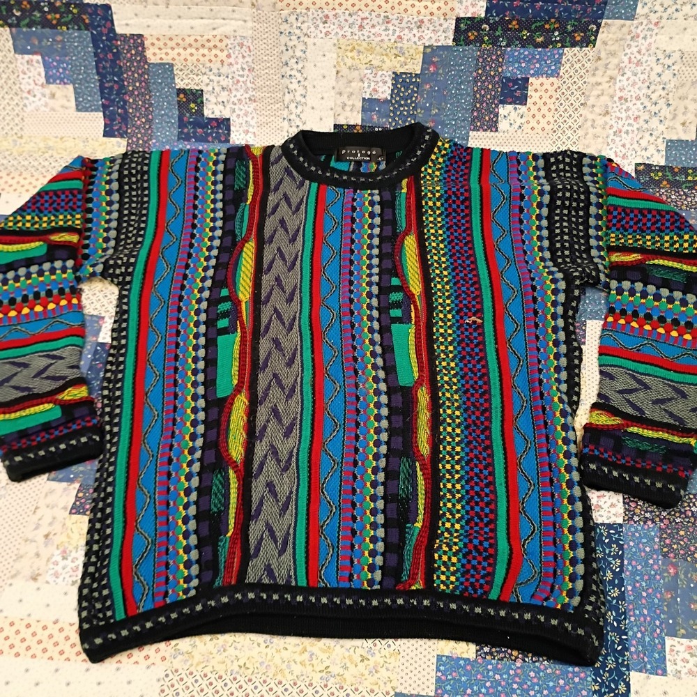 Vintage Protege‎ Collection Multi Color 3D Chunky Sweater Cosby Style Size Large